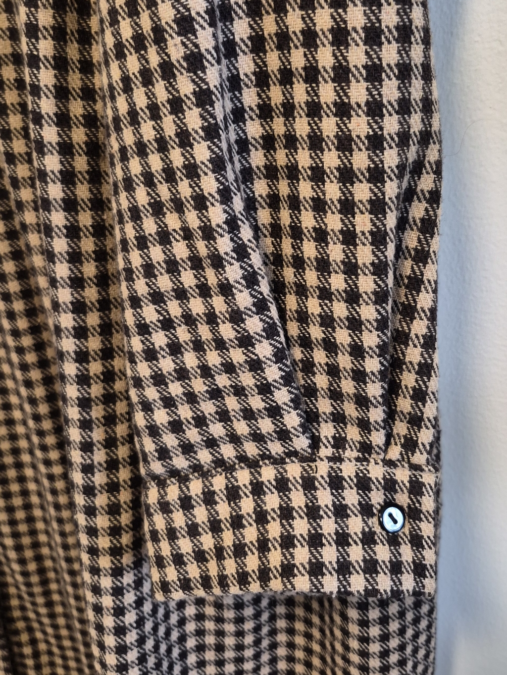 Soolinen Midi Dress Brown Houndstooth Button Front Collared Linen Blend Sz L — image 7 of 8